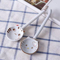 Spoon Master Creative ceramic spoon cute cartoon long handle cat spoon home children eat and drink soup spoon Japanese hand-painted