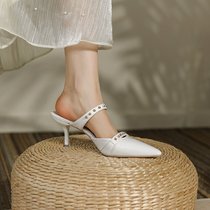 Net red pointed French style Mueller shoes Baotou Half slipper female summer sloppy shoes name Yuanyo heels Heel Empty Single Shoe Sexual Sensation Tide