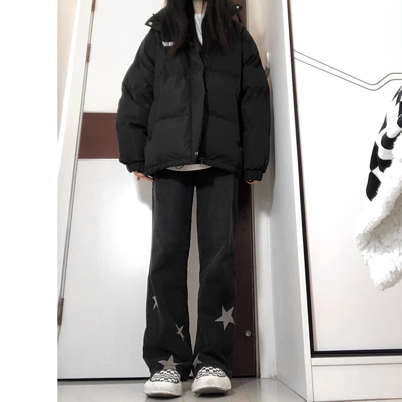 アメリカのハイストリートジーンズ女性の春と秋の新しい黒の大きいサイズファットミリメートルナローストレートパンツルーズワイドレッグパンツ