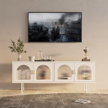Modern minimalist iron art TV cabinet Tea Cabinet Nordic Light Extravagant TV Cabinet Small Family of practical tempered glass cabinet