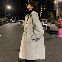 Korean version of Hong Kong style fake two long small windbreaker men English style winter thickened ruffian handsome couple coat coat