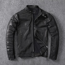 2020 new plant tanned sheep leather leather leather leather clothing mens short style collar slim leather jacket trend mens casual
