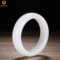 Xinjiang Hetian Jade wide strip jade bracelet Collection grade natural sheep fat white jade womens formal wide version flat strip jade bracelet