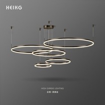 Living room chandelier modern simple all copper black wipe gold round ring restaurant light luxury Nordic lamp combination whole house package