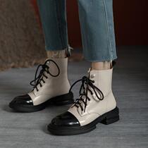 Full of design ~ Fashion trendy people drunk love @ round head lace up Martin boots female retro short boots British style does not stuffy feet