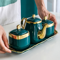 Seasoning can combination set light luxury seasoning box household kitchen salt jar ceramic seasoning box seasoning jar seasoning jar