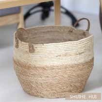 Nordic ins simulation plant decoration basket window ornaments Straw flower pot simple Rattan woven basket storage basket