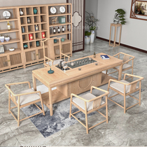 White wax wood New Chinese style tea table and chairs Combined imitation ancient Zen Serie tea table full solid wood minimalist modern tea room tea art furniture