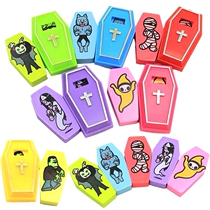 Rubber words Japan moves to demonic Halloween ghost mummy casket cross grave werewolf rubber rub
