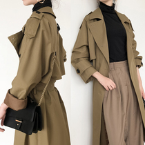 Autumn 2021 Hong Kong wind temperament loose lace-up double-breasted commuter long knee chic coat coat women