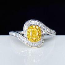 Yellow diamond ring female 16-point egg-shaped yellow diamond ring 18K gold inlaid 31 points diamond can be customized GIA bare Diamond