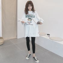 Pregnant woman T-shirt spring clothing blouses in pure cotton long sleeves Korean white undershirt fashion suit Spring and autumn sweatshirt