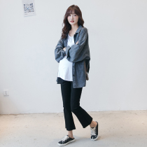 Port Wind ~ Pregnant Woman Spring Clothing Jacket Blouse Korea Fashion style Loose Long Sleeve Pregnant Woman Shirt Spring Autumn Jeans Open