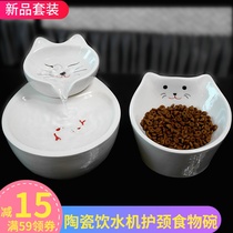 Cat automatic water dispenser oblique mouth neck guard bowl pet water dispenser cycle feeding artifact dog teddy supplies