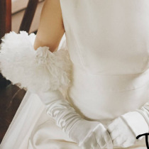 White satin all-finger bride long gloves wedding dress shape 100-shot performance photo type finger gloves