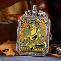 Tibetan Buddhism pure hand-painted black gold Thangka pendant Yellow God of wealth natal Buddha handmade sterling silver Ga Wu box Buddha card pendant