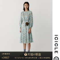 (Heavy Silk) ICICLE Womens 2022 Autumn New Silk Print Floral Long Sleeve Dress