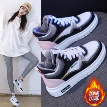 Korean leather high-top sneakers children 2021 new winter plus velvet cotton shoes thick snow boots autumn winter womens shoes