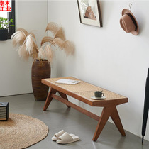 Nordic Rattan shoe stool Low stool Simple modern wall solid wood long stool Net red wind household door entrance stool