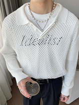 cuibuju 21ss Korean hollow design grid polo shirt mens wild retro French knitted jacket men