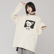 Gravity Museum dog hook print long sleeve T-shirt female 2021 New loose student cute cotton top