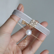 Silver gray high-end wedding bridesmaid bracelet happy word pearl bracelet sister group hand flower bride wedding wrist jewelry