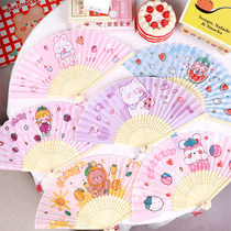 I think more cute cartoon fan summer mini Japanese cloth small fan portable girl children folding fan