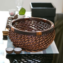 Desktop fruit basket household kitchen debris storage basket snack steamed bread basket desktop round woven rattan basket