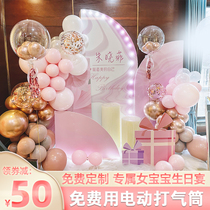 Baby childrens theme party one year birthday girl 100 days balloon scene layout decoration KT board background wall