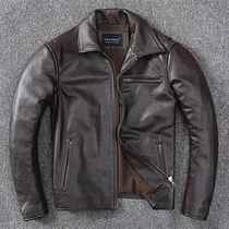 Spring and autumn new first layer of pure cowhide mens leather leather jacket lapel casual leather jacket middle-aged father jacket
