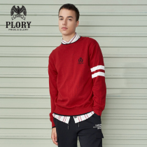  PLORY autumn youth fashion casual contrast round neck sweater mens long-sleeved sweater