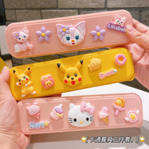 Cartoon cute girl portable collection tableware box students travelling children stainless steel chopsticks spoon three pieces