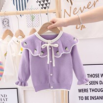 Autumn girl knitted cardigan strawberry lapel childrens baby sweater baby coat Foreign Princess sweater