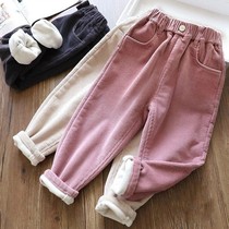 Girls pants autumn and winter wear plus velvet thickened 2021 new children corduroy trousers in big children Winter foreign style