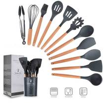 Silicone set black wooden handle silicone kitchenware non-stick pan special kitchen tools spatula Spoon soup baking set