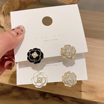925 Silver Needle Korean Advanced Sense French Little Fragrant Camellia Earrings Net Red Temperament Retro Earrings Silver Needle Earrings