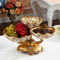 Large European-style double-layer fruit plate home living room coffee table ornaments with fruit creative split multi-layer dried fruit plate