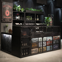Retro industrial style cashier Corner hot pot shop Restaurant bar bar counter Wrought iron barbecue shop front desk with lights