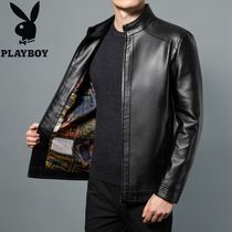 Playboy men mens leather jacket 2021 new middle-aged dad jacket autumn and winter Haining soft leather jacket