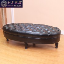 European cowhide dressing stool American cloakroom stool bench clothing shop small sofa oval leather shoe stool
