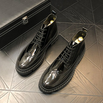 Fall new Martin boots Mens handsome gas Bloc Leisure High Help leather shoes Inlennet heightening mens wear shoes