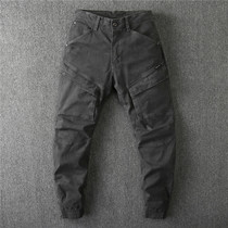 Heavy washed do old retro slim-fitting multi-bag overalls mens casual zipper closure small feet jogging Tide pants