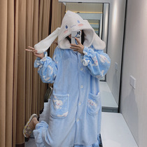Yugui dog pajamas female spring and autumn winter Net red cute cartoon soft flannel coral velvet couple robe