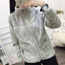 Autumn and winter fleece jacket on both sides plus fleece thickened outdoor womens coral fleece mountaineering warm polar fleece cardigan jacket