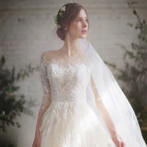 Light wedding dress 2021 new bride long sleeve Qi Tyson thin temperament Super fairy trailing shoulder main yarn
