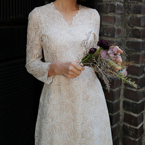  SHOOYA original Willow leafKorean retro v-neck long-sleeved dress Travel light wedding dress toast suit
