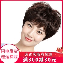 Wig Female short hair middle-aged and elderly mother lady full headgear real hair Full real hair simulation wig set natural curly hair