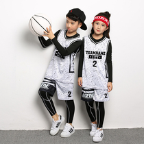 Childrens basketball suit suit Mens tights four-piece set Womens middle and large childrens student sports training suit Kindergarten jersey