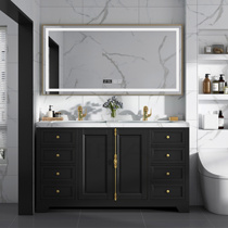 American light luxury bathroom cabinet combination solid wood washbasin basin cabinet floor-standing rock board bathroom cabinet Washing Table Customization
