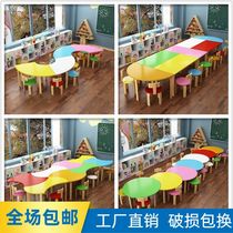 Kindergarten wooden table and chair childrens art training class table childrens painting table multi-function studio table color